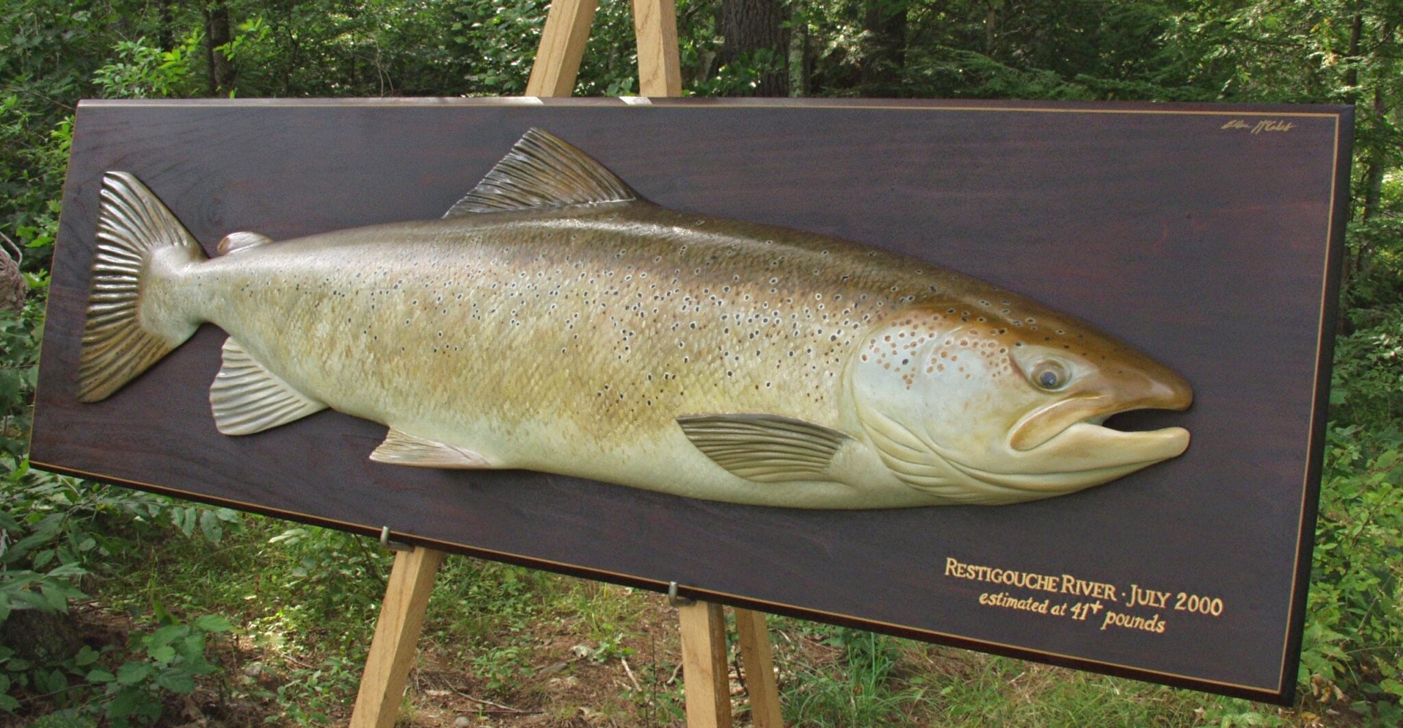 carved salmon trophy
